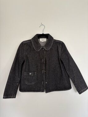 ba&sh Black Washed Denim Pea Jacket